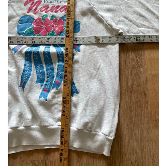 VTG 90s Nana Grandma Raglan Sweatshirt white bows Cottage size XL - Picture 4 of 6